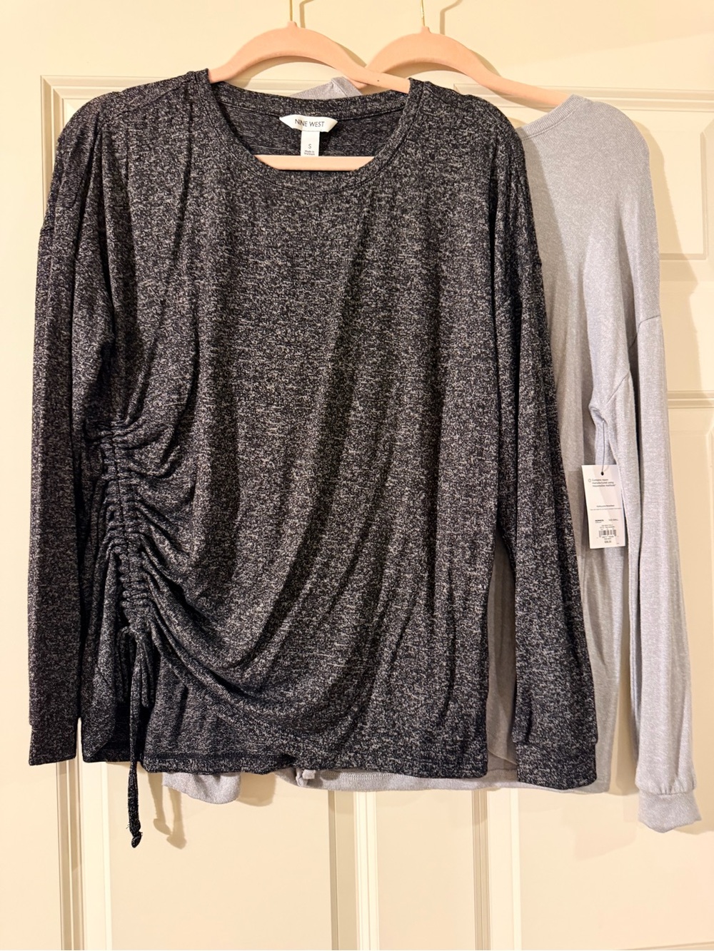 Nine West Women's Charcoal and Grey Ruched Long Sleeve Top lot of 2 NWT